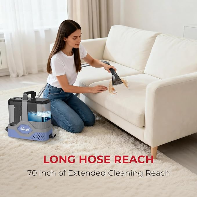 Rosewill Multi-Purpose Portable Carpet and Upholstery Cleaner with 74.4 oz Large Water Tank Self Cleaning Powerful Suction 17 KPa Spot Cleaner 600W Motor 4 Tools for Pets Car Couch and Stairs
