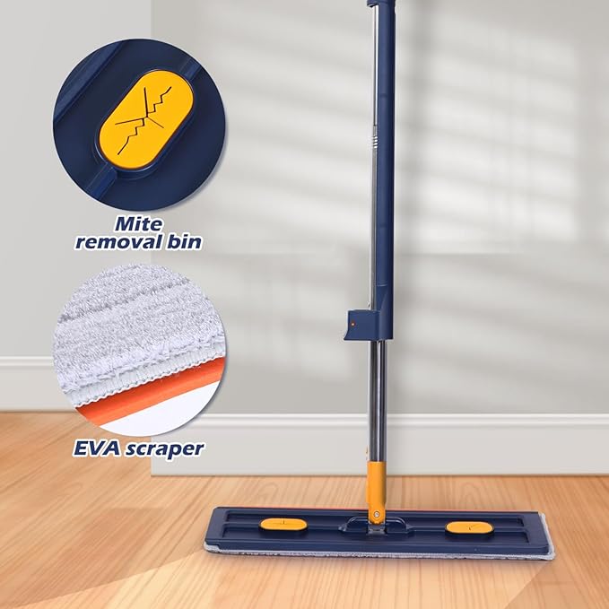 Large Flat Mop Cleaning Compartment No Wash Handheld Dust Mop for to Store Rotation for Efficient Floor Cleaning for All