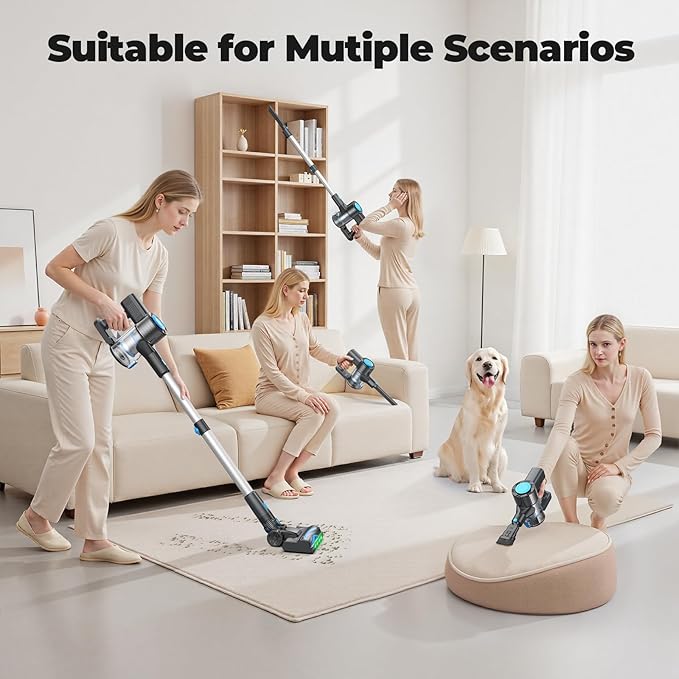 Cordless Vacuum Cleaner Powerful Lightweight Stick Vacuum with Self-Standing Anti-Tangle 8-in-1 Rechargeable Vacuum Cleaners for Home Hardwood Floors Carpet Pet Hair