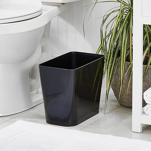 mDesign Plastic Small 3-Gallon Wastebasket Trashcan Container Bin - for Bathroom Bedroom Kitchen Home Office Laundry Room - Holds Trash Garbage Waste - Black