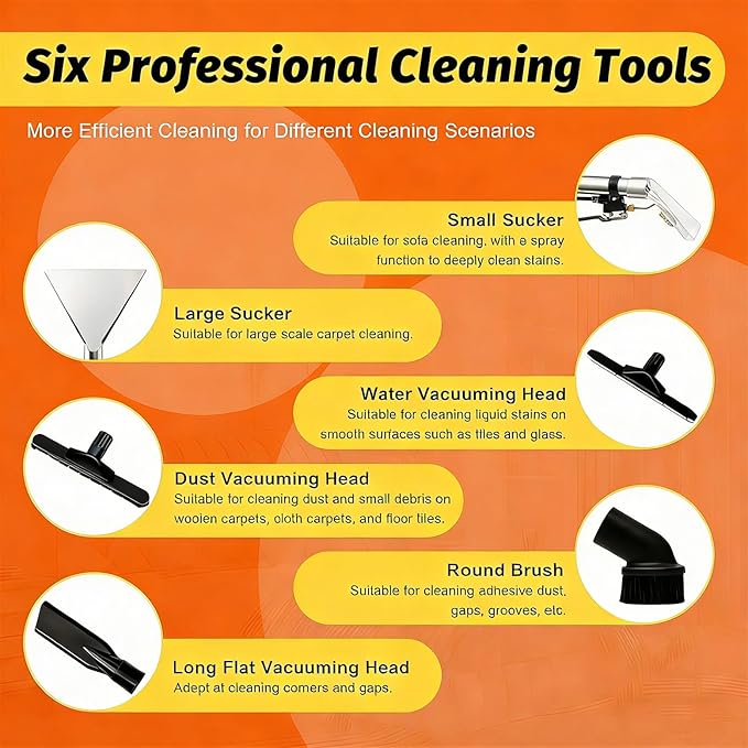 Commercial Carpet Cleaner Machine30L/40L/60L Capacity 3-in-1 Wet Dry Vacuum with 6 Attachments for Carpet Sofa Crevice 60L