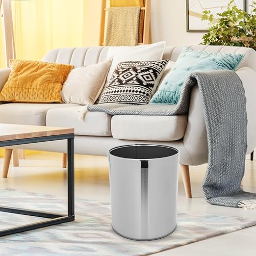 STOBAZA Compact Stainless Steel Trash Bin Chrome Trash Can for Bathroom Kitchen Waste Basket