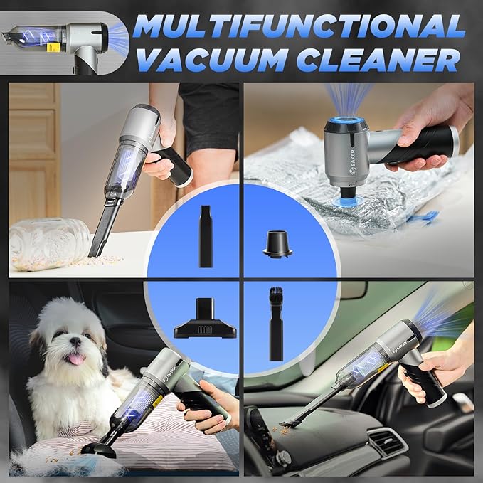 Saker Handheld Car Vacuum Portable Cordless17000PA Mini Air Duster Blower Rechargeable Foldable Vacuum Cleaner with Brushless Motor for Home Office Pet HL132 Black
