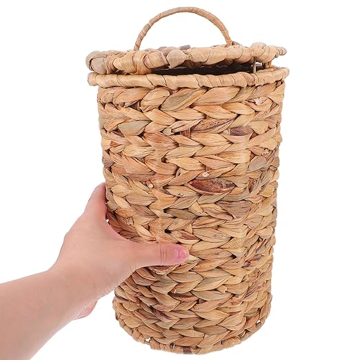 ABOOFAN Rustic Woven Wastebasket with Lid Seagrass Trash Can for Kitchen Bathroom and Bedroom Breathable Design for Easy Maintenance and Stylish Functionality
