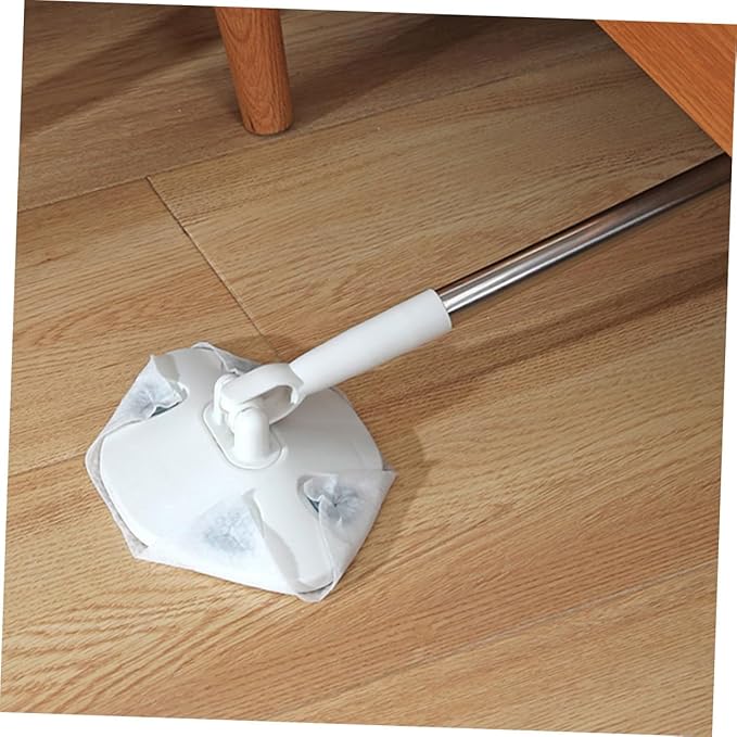 Rotatable Dust Removal Mop with Retractable Handle Triangle Shape Dust Mop for Household Floor Cleaning No-wash Microfiber Cloth White Extendable Cleaning Tool for Convenient