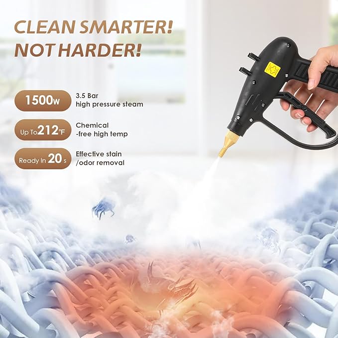Pressurized Steam Cleaner Tankless 1500W Handheld Steamer for Cleaning Grout Tile Hand Held Portable Steam Pressure Washer for Home Kitchen Bathroom Car Auto 110V(Yellow)