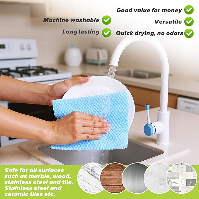 300 Pcs Disposable Cleaning Cloths Heavy Duty Disposable Dish Cloths for Kitchen 13.78x15.75in Reusable Dish Rags Cleaning Towels for Bathroom Household Clean Blue 300 Pack