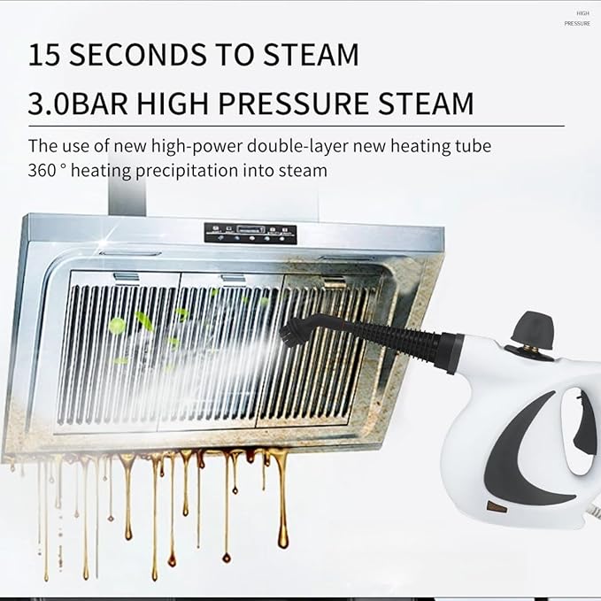 Handheld Steam Cleaner Multipurpose 1050W Motor 9 Accessories 3.0BAR High-Pressure Steam 135°C Fast Steam 0.4L Tank 8-10 Mins Runtime – for Kitchen Bathroom Car Furniture (ashen)