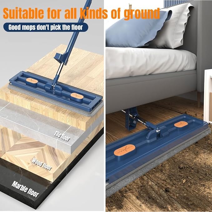 Large Flat Mop New Upgrade Style Large Flat Mop for Wet and Dry Use360 Rotating Dust Mop with Dewatering Scraper with 2 Scraper 12027(White with 6 Mop)