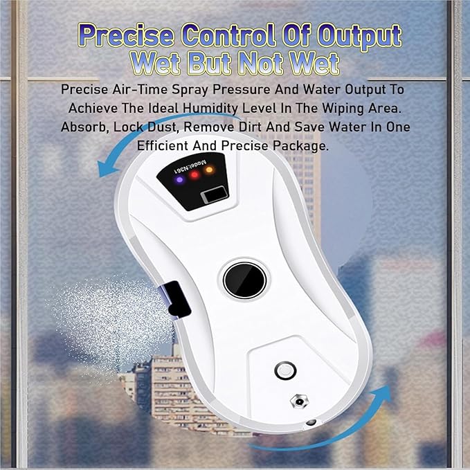 Automatic Smart Window Cleaning Robot Window Cleaner Robot Fully Automatic Remote Control Spray Cleaning Robot with Automatic Dual Water Spray 5600pa Suction with Remote Control (#A)