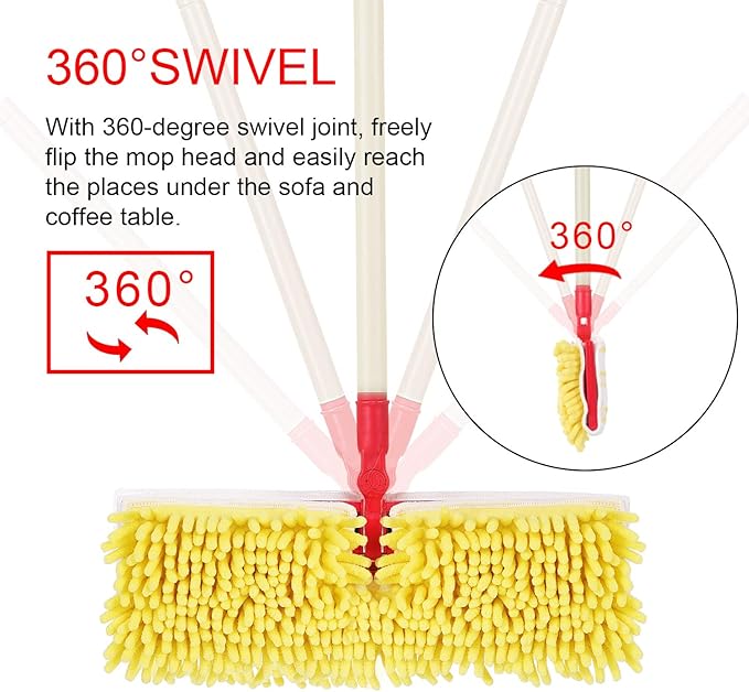 AKOMA Dual Sided Dust Mop Flip Head Dry and Wet Mops for Floor Cleaning with 2 Washable Microfiber Pads Mopping for Home Office Bathroom Hardwood Tile FloorYellow Cleaner Tools