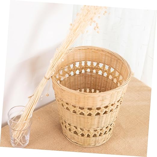 GLEAVI Rustic Woven Wastebasket Multi Purpose Storage Basket Trash Can for Bedroom and Living Decorative Pastoral Style Organizer