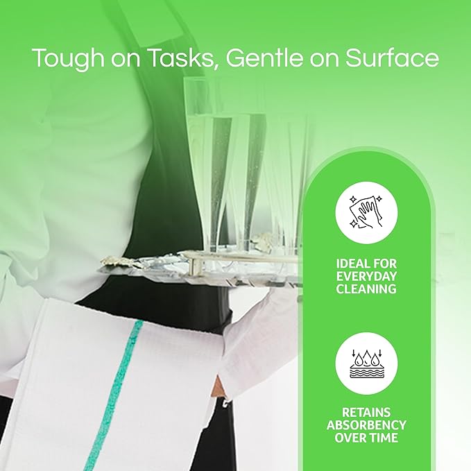 Towels N More 24 Pack 16x19 Bar Mop Towels High Absorbent Cotton Reusable Kitchen Towels - Quick Drying Towels for Chef Cook Home Restaurant Bar Glass Cleaning Towels (24 Green Stripe)