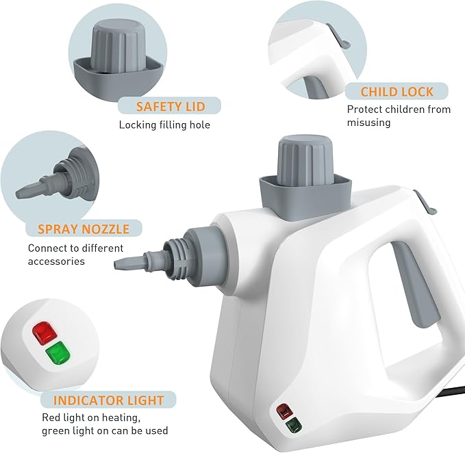 Kiss the Water Handheld Steam Cleaner Pressurized Furniture Steamer for Cleaning with 11 PCS Accessories Multipurpose Grout Steam Cleaner for Home Couch Floor Carpet Car