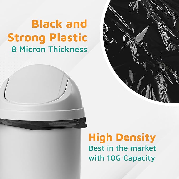PlasticMill Heavy Duty Trash Bags - Black Garbage Bags - Plastic Trash Bags - Kitchen Bathroom Office Garbage Bags Trash Can Liners - 7-10 Gallon Small Trash Bags 8 Microns 24x24 (1000-Count)