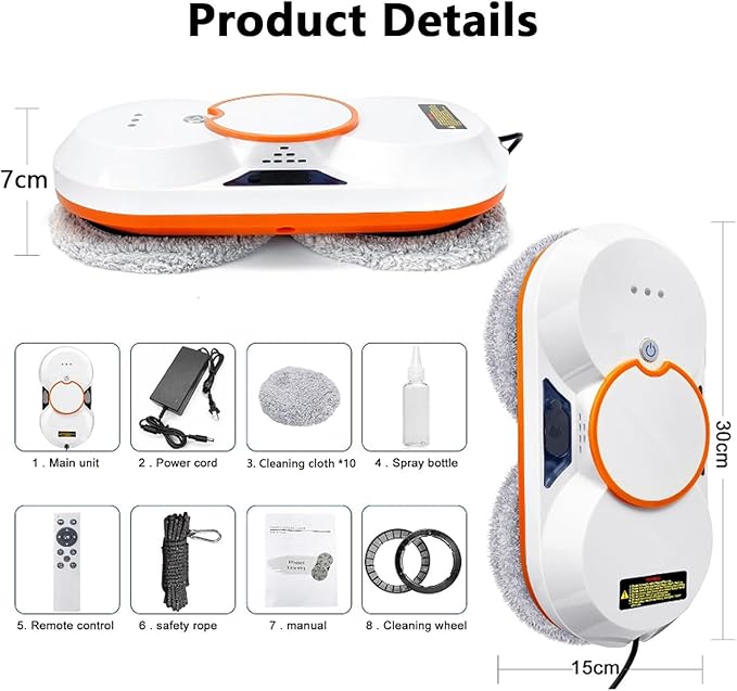 Window Cleaning Robot4 Automatic Cleaning Routes Smart Window CleanerRemote Control/Automatic Dual Use60ml Water Tank Capacity with Double Water Spray Window Cleaner Machine