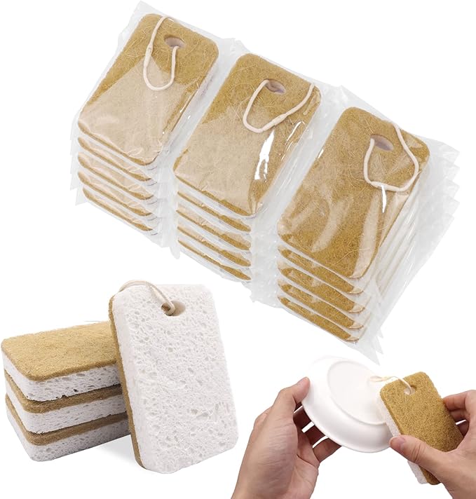 Natural Sponge Sponges Individually Wrapped Non Scratch Kitchen Cleaning Sponge Scouring Pad Cellulose Coconut Scrubbing Sponge for Washing Dishes (Pack of 1000 - Yellow)
