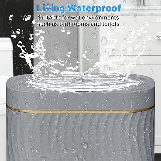steo spce Bathroom Small Trash Can with Automatic Touchless Lid 2.6 Gallon Smart Garbage Can Narrow Waterproof Trash Bin for Bedroom Office Living Room (Gold Grey)