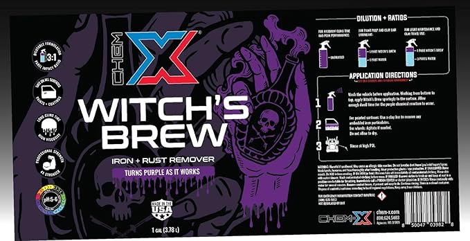Chem-X Witch’s Brew Iron and Rust Remover 4X Strength Removes Brake Dust Rail Dust Iron Particles and Rust Stains Color Changing Formula Safe on Paint Wheels Trim and Glass - 32oz
