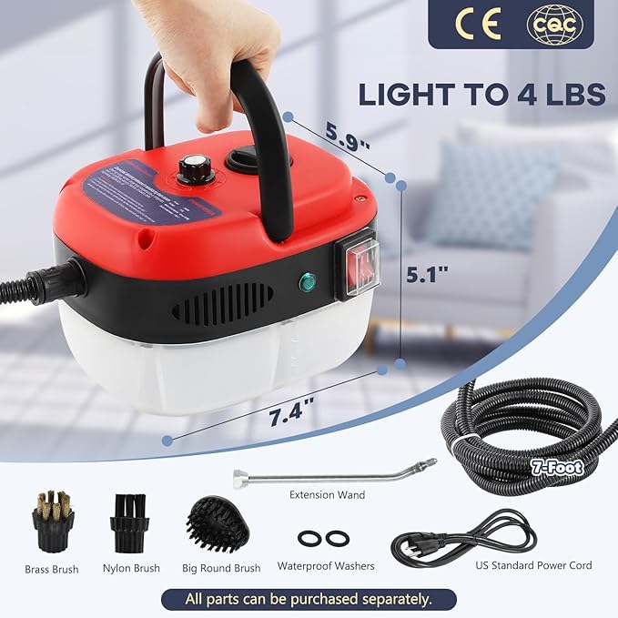 Moongiantgo High Pressure Steam Cleaner 2500W Portable High Temp Bathroom Power Steamer Cleaning Machine For Home Use Grout Tile Kitchen Grease Car Detailing Engine (110V Red)