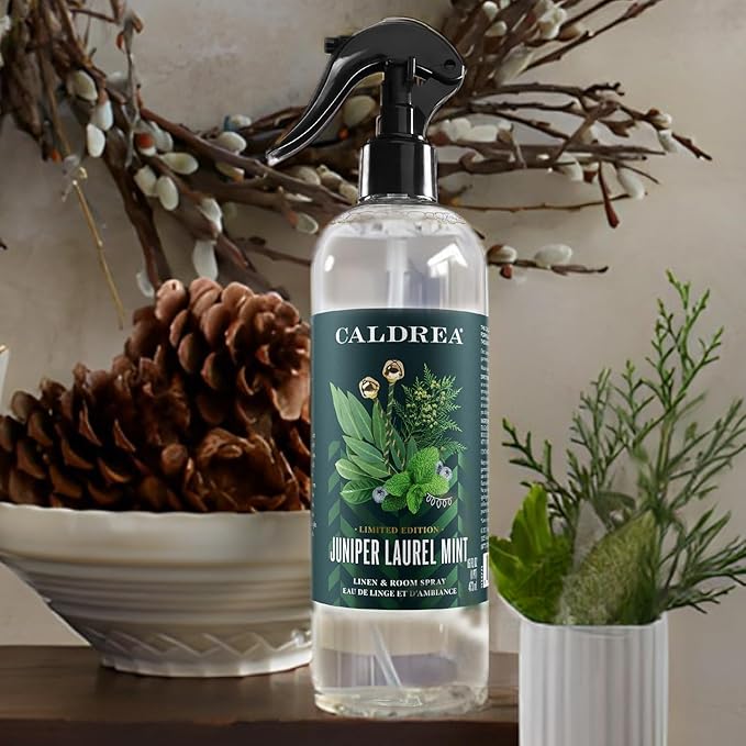 Caldrea Linen and Room Spray Air Freshener Made with Essential Oils Plant Derived Ingredients Juniper Laurel Mint Scent 16 oz
