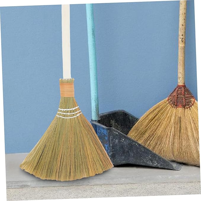 MERRYHAPY 2pcs Indoor Straw Broom Soft Bristle Cleaning Broom Detachable Handle Handwoven Grass for Home Dusting