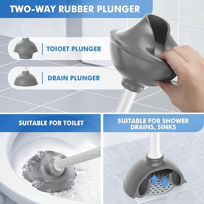 Toilet Plunger and Brush Bowl Brush and Heavy Duty Toilet Plunger Set with Ventilated Holder 2-in-1 Toilet Brush and Plunger Combo for Bathroom Cleaning (2 White)