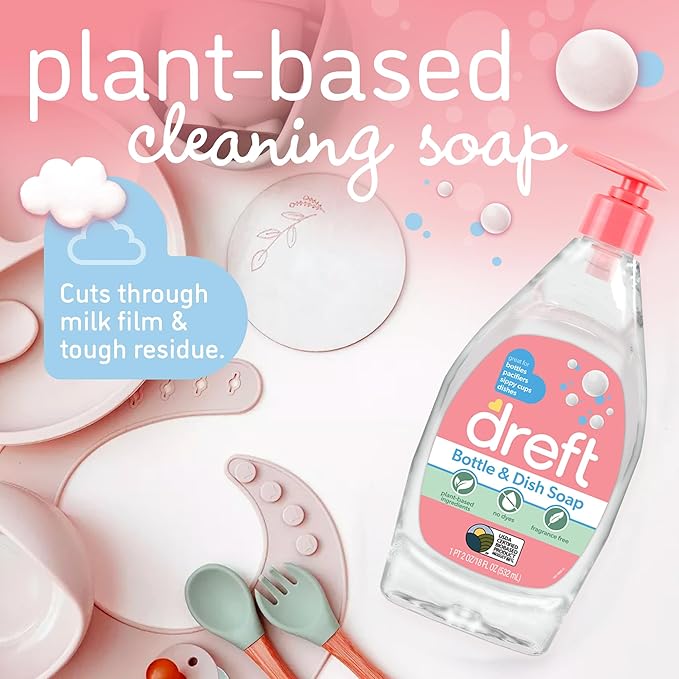 Dreft Bottle and Dish Soap | Made to Clean Baby BottlesSippy CupsPacifiersBreast Pumps&amp More | Gently Removes Milk Film &amp Odors-| Plant BasedFragrance Free Dish Soap-| 18 Fl Oz(Pack of 6