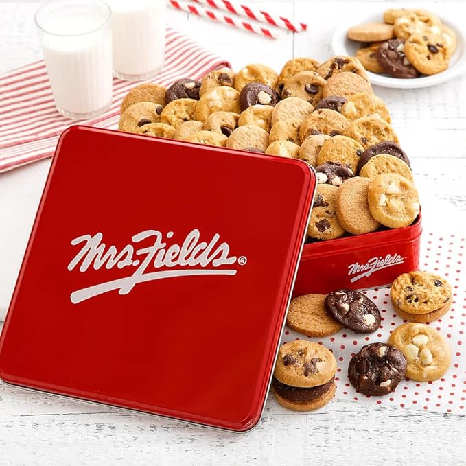 Mrs. Fields 48 Nibblers Bite-Sized Cookies Signature Tin - Assorted with 5 Classic Cookie Flavors