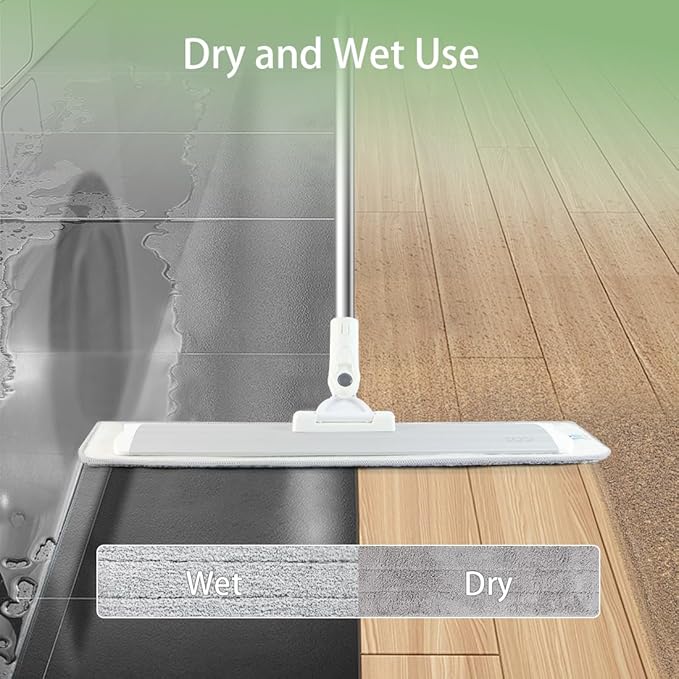 CQT Commercial Flat Microfiber Floor Mop Cleaning System 18 Inch Wet Dry and Dust Hardwood with 4 Washable Pads Cleaner for Laminate Tile Stainless Steel Handle and Extension (PT12-WET)