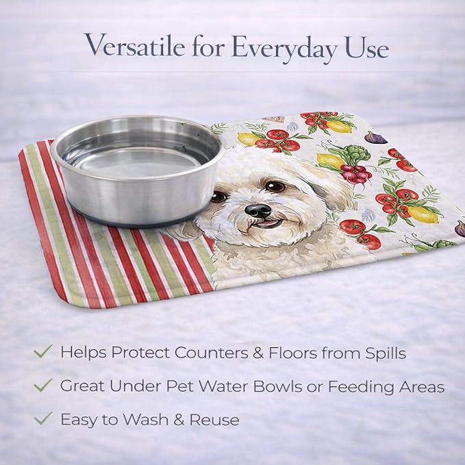 Caroline's Treasures White and Cream Bichon Frise Vegetables Dish Drying Mat Absorbent Dish Drying Mat Pad for Kitchen Counter Dish Drainer Mat for Countertop 14 x 21 Multicolor