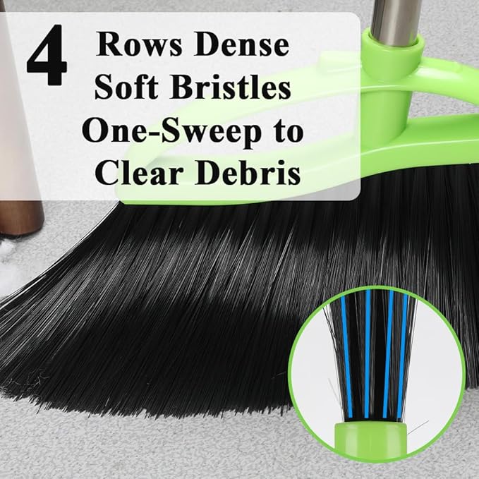 3 Pack Soft Bristle Angle Broom for Floors - Wide Indoor Heavy Duty Broom with 38-53.5 Adjustable Handle Kitchen &amp Restaurant Use for Hardwood Porch (Gray Yellow Green)