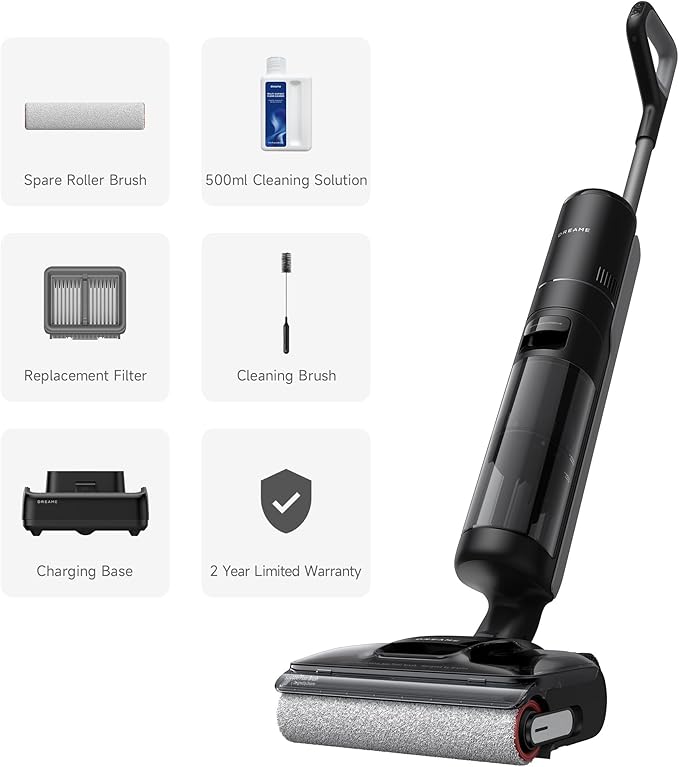 DREAME H12 Pro FlexReach Wet Dry Vacuum Cleaner 0 Tangle Cordless Vacuum Mop All-in-One for Hard Floors 180° Lie-Flat Floor Cleaner Machine with 194°F Hot Self-Cleaning 50Mins Runtime
