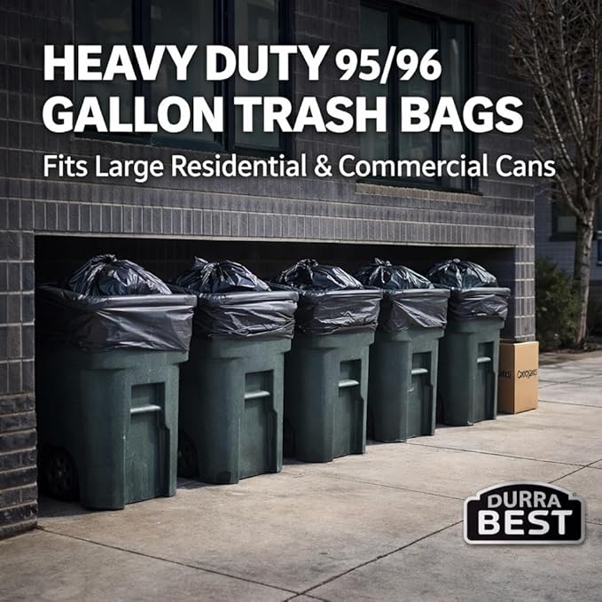 95-96 Gallon Heavy Duty Trash Bags – 1.4 Mil Extra Large 61 x 68 Garbage Bags for Rollaway Cans &amp Large Outdoor Trash Bins – Tear &amp Leak Resistant Commercial Liners – 40 Count Black Made in