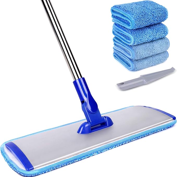 18 Professional Microfiber Mop Floor Cleaning System Flat Mop with Stainless Steel Handle 4 Reusable Washable Mop Pads Wet and Dust Mopping for Hardwood Vinyl Laminate Tile Cleaning