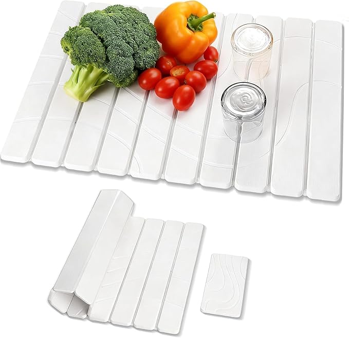 2 PCS Large Stone Dish Drying Mats for Kitchen Counter - Large 24x16 &amp Small 8x4 Dish Drying Mat Fast Drying Collapsible Dish Drying Mat Cups Bottles Match Any Counter Top