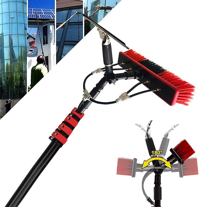 Window Cleaning Pole Water Fed Pole Outdoor Window Cleaner Water Fed Telescopic Brush Window and Solar Panel Cleaning System Multi Purpose-30FT(9m)