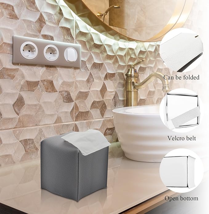 Bathroom Accessory Set - 10 Piece Grey Bathroom Accessories Set with Trash Can Toothbrush Holder and Cup Soap Dispenser Soap Dish Toilet Brush Holder Vanity Tray Qtip Holder Tissue Box Cover