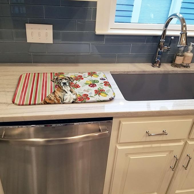 Caroline's Treasures Brindle Great Dane Vegetables Dish Drying Mat Absorbent Dish Drying Mat Pad for Kitchen Counter Dish Drainer Mat for Countertop 14 x 21 Multicolor