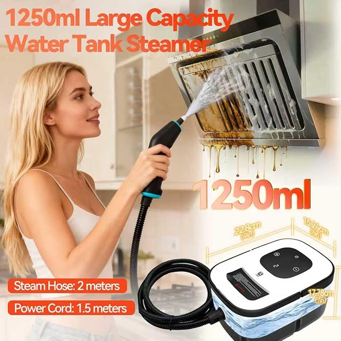 2500W Handheld Steam Cleaner 6-Speed Portable Steamer with Large Tank &amp 10 Accessories 10s Heat-Up steamer cleaning for Kitchen Bathroom Car Detailing Tile &amp Grout Cleaning