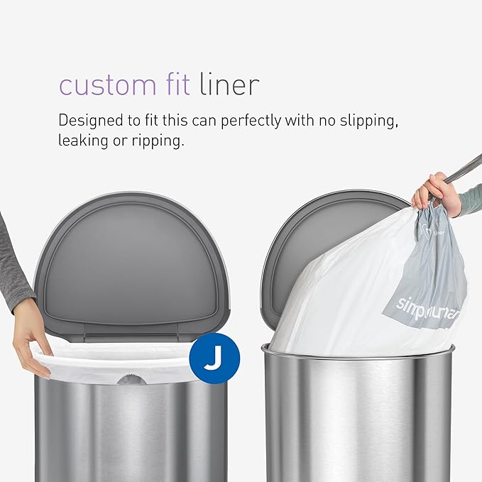simplehuman Code J 200 Count Dispenser Pack Custom Fit Liners Drawstring Trash Bags 30-45 Liter / 8-12 Gallon White