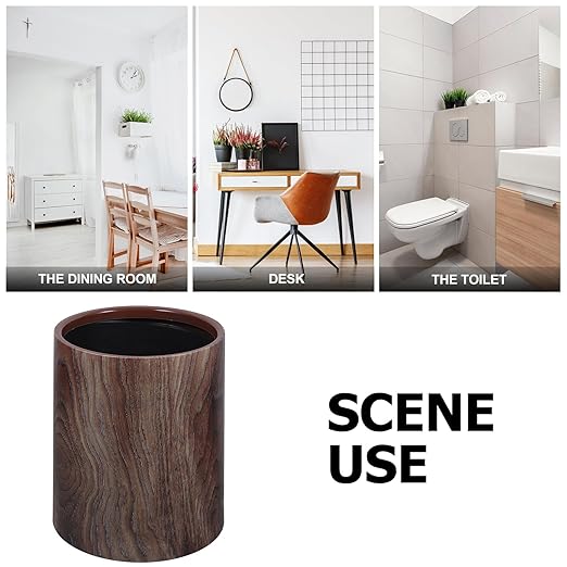 Vintage Style Imitation Wood Grain Trash Can Lidless Wastebasket for Home Office Kitchen Bathroom Smooth Plastic Interior Easy to Clean Compact Rubbish Bin for Towels and Waste