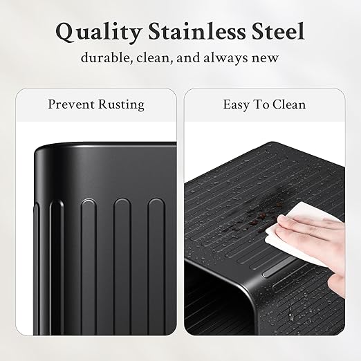 TrashAid Small Bathroom Trash Can 2.1 Gallon Black Bathroom Garbage Can Stainless Steel Waste Basket for Office Under Desk Bedroom Rv Matte Black