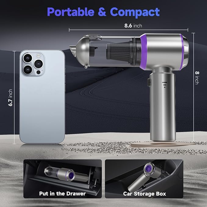 Car Vacuum Portable Cordless 22000PA High Power handheld Vacuum Cleaner with Brushless Motor11 in 1 Mini Hand Held Vacuum Cordless Rechargeable Air Duster/Blower/Pump for Car Home Pet Office