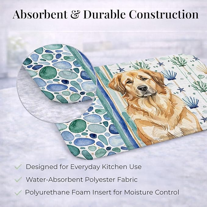 Caroline's Treasures Sandy Leonberger Coastal Sea Glass Dish Drying Mat Absorbent Dish Drying Mat Pad for Kitchen Counter Dish Drainer Mat for Countertop 14 x 21 Multicolor