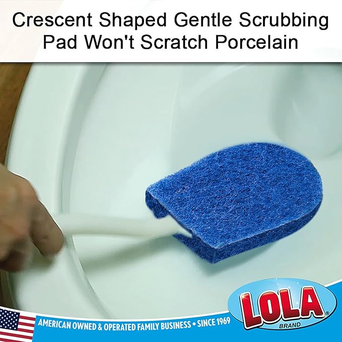 LOLA Bath &amp Toilet Bowl Scrubber Brush w/Comfort Handle 6 Pack w/Hang Hole. Non-Scratch Removes Rings w/Scrubbing Pad