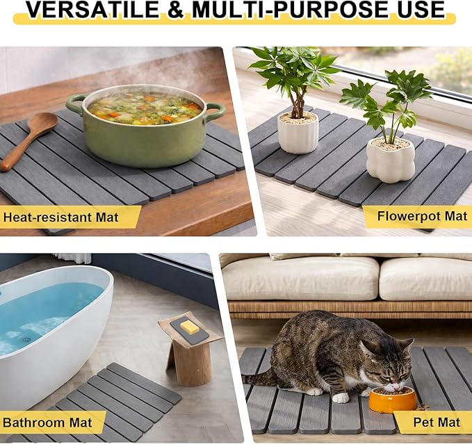 2 Pcs Large Stone Dish Drying Mat For Kitchen Counter 24×16 Collapsible Quick Stone Dry Dish Mat Absorbent Diatomaceous Earth Mats For Bottles Cups Match Any Countertop (Dark Gray 2 24 x 16)