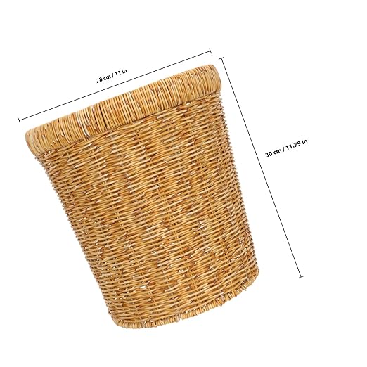 Plastic Woven Trash Basket Imitation Rattan Storage Bin Lightweight Household Wastebasket for Living Room and Kitchen Organization