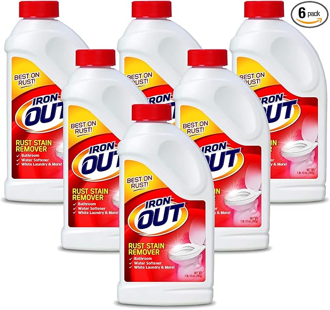 Iron OUT Powder Rust Stain Remover Remove and Prevent Rust Stains in Bathrooms Kitchens Appliances Laundry and Outdoors 1 Pound 12 Ounce Pack of 6