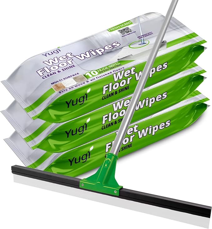 Yugi XXL Wet Floor Wipes For Squeegee StickMulti Surface Cleaning WipesFresh Aroma ScentHuge Disposable Wipes (27.5 x 15.7)Extra Thick(3 Packs- 30 wipes)